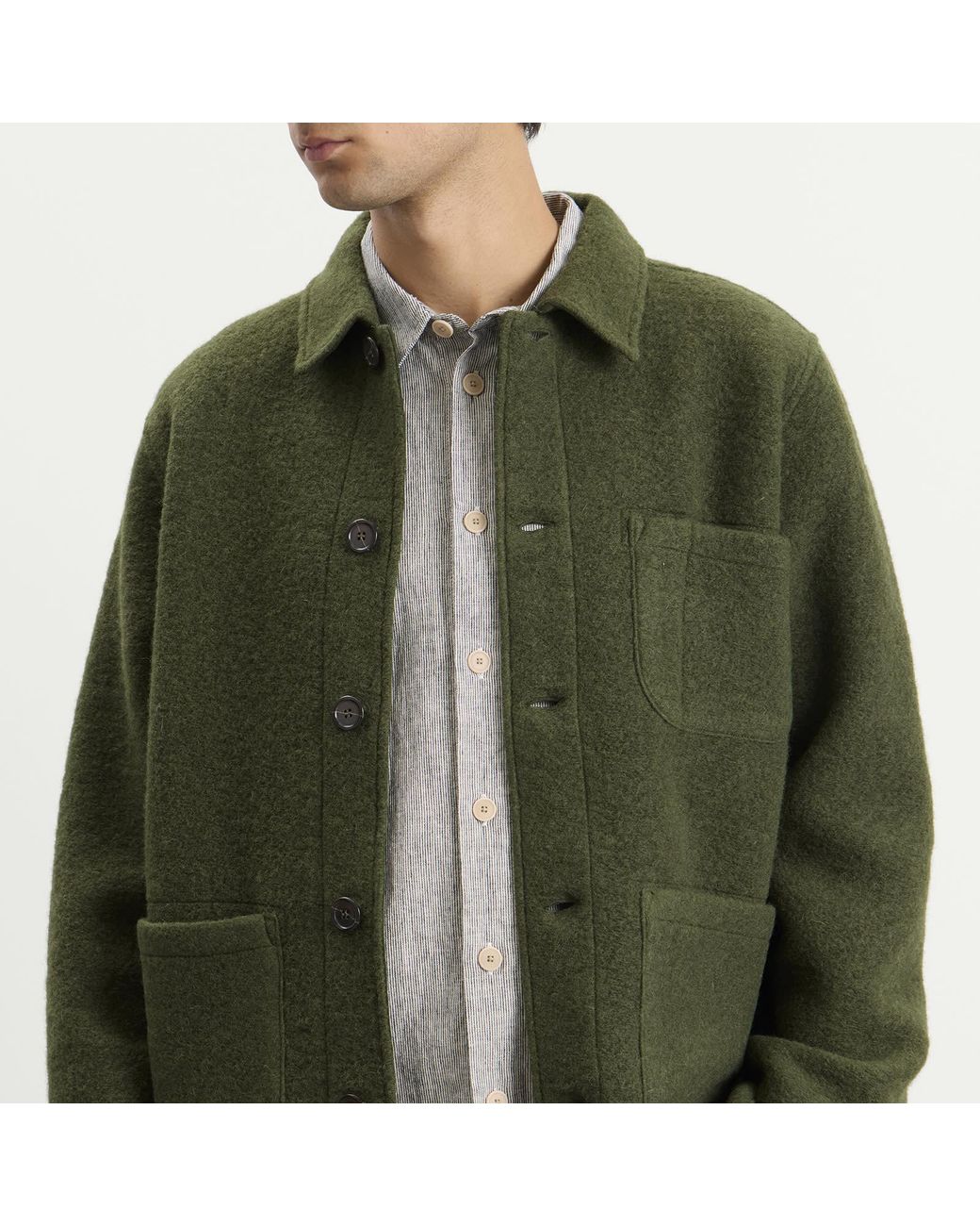 Universal Works Green Wool Fleece Field Jacket for men