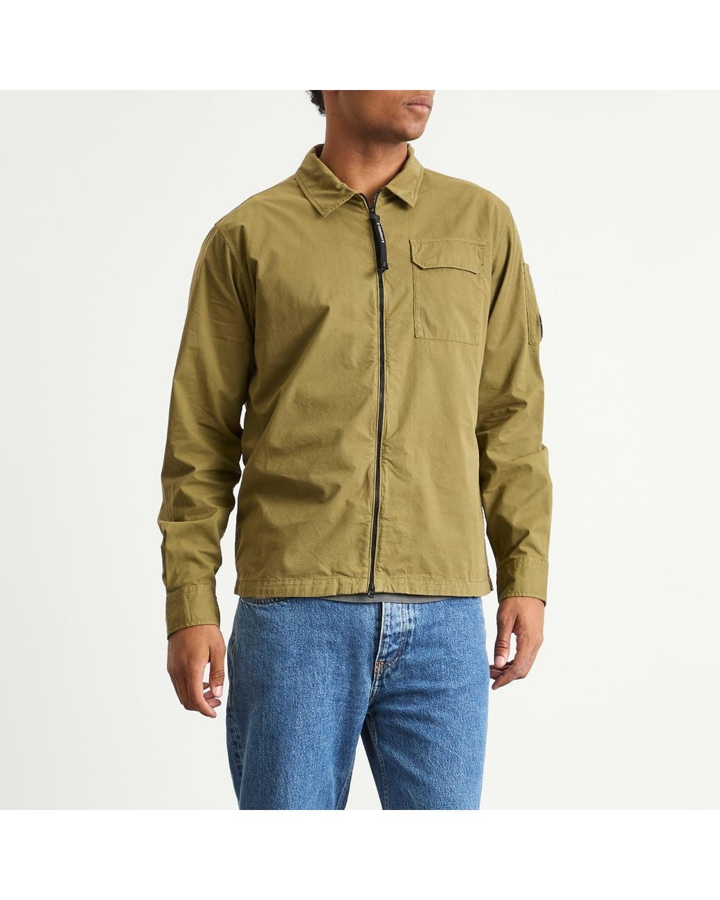 C P Company Green Organic Gabardine Zip Overshirt for men