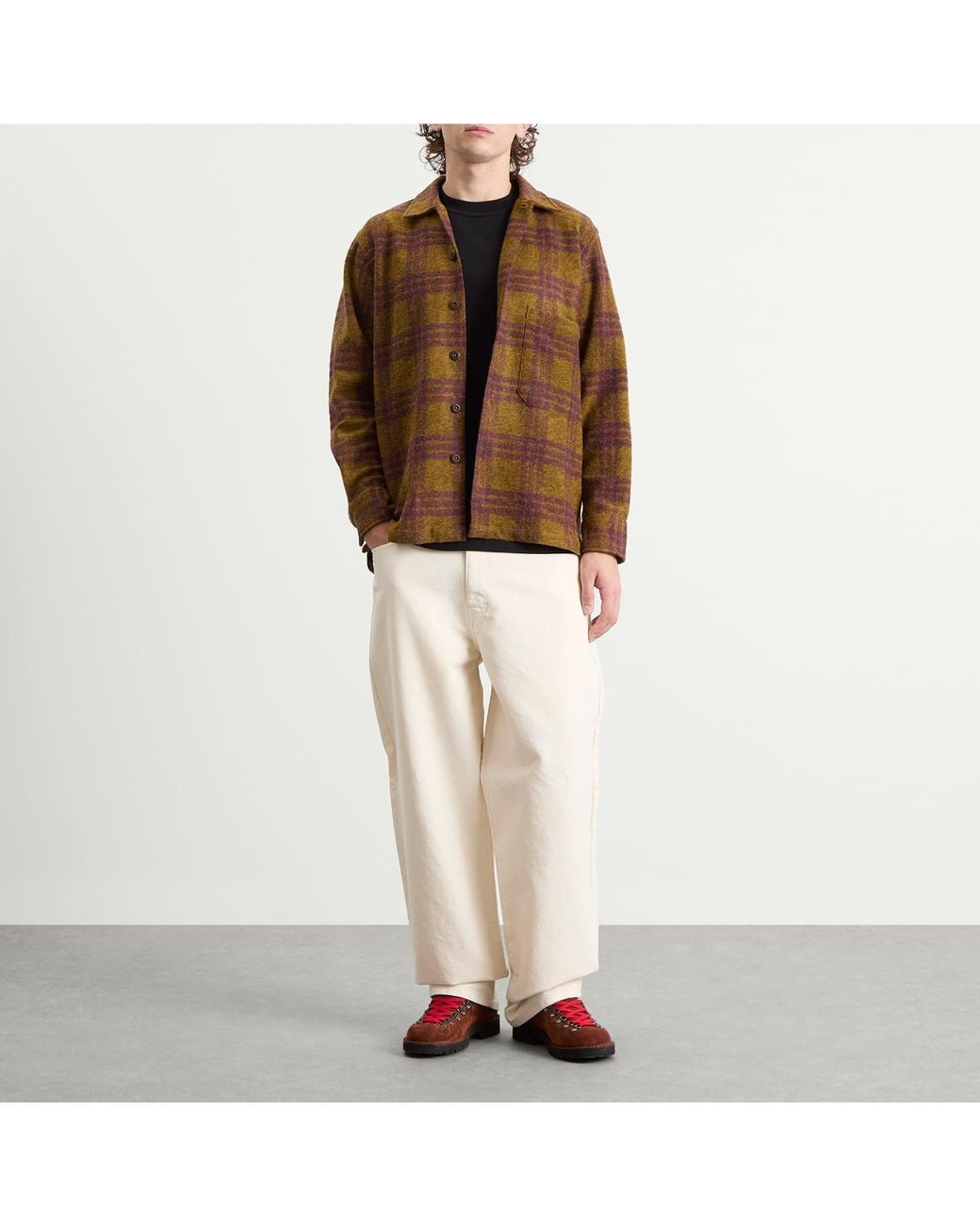 Universal Works Brown Dam Check Fatigue Shirt for men