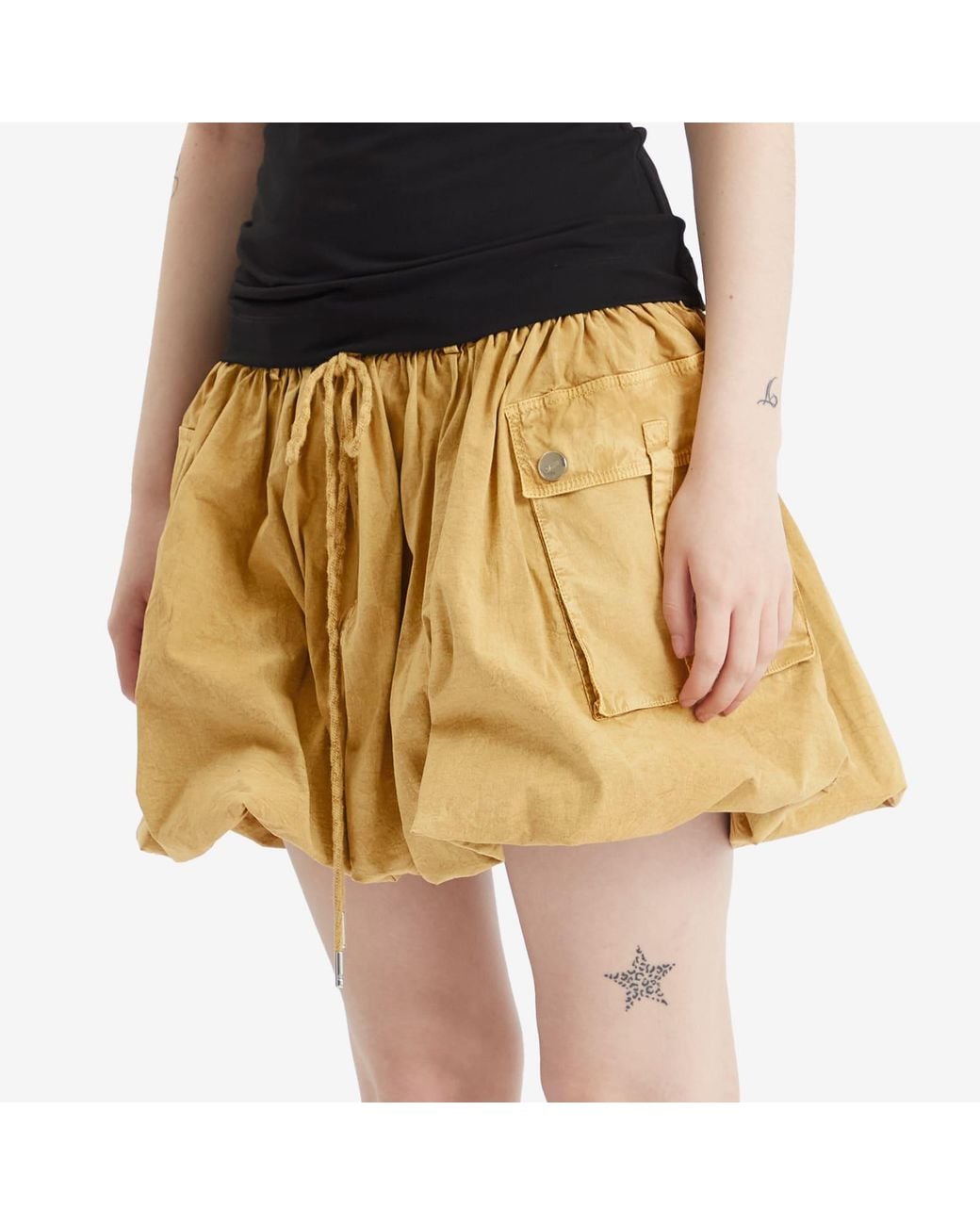 Ganni Metallic Washed Stretch Cotton Mini Bubble Skirt