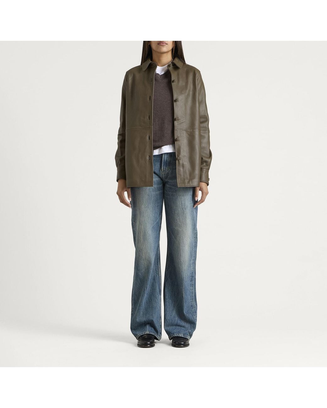 Rohe Green Leather Pankou Closure Overshirt