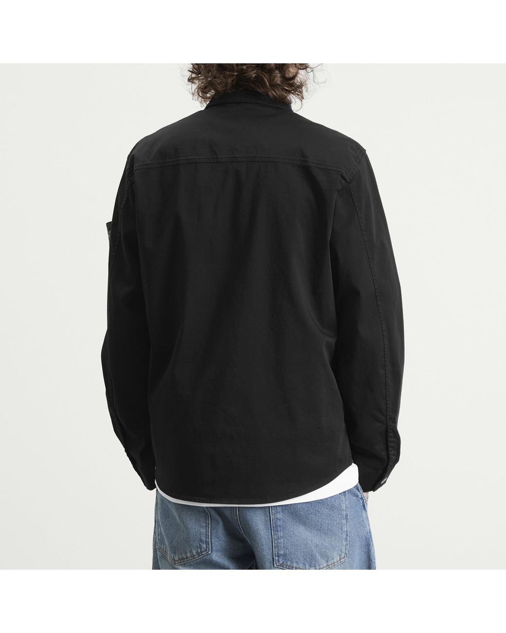Stone Island Black Organic Cotton Satin Zip Shirt Jacket for men
