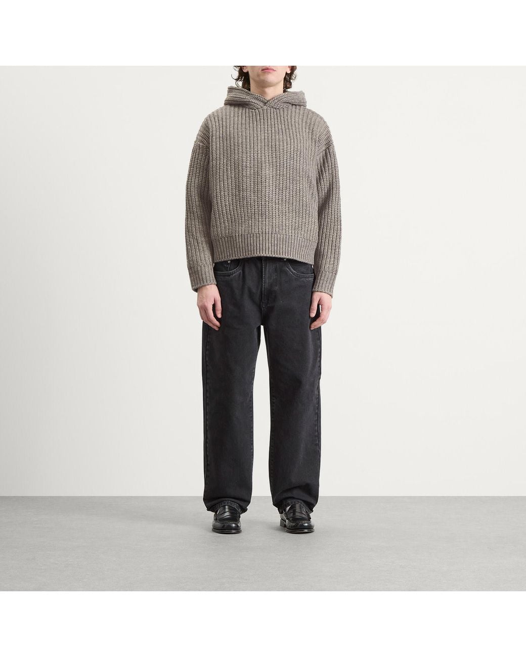 MKI Miyuki-Zoku Gray Chunky Rib Knit Hoodie for men