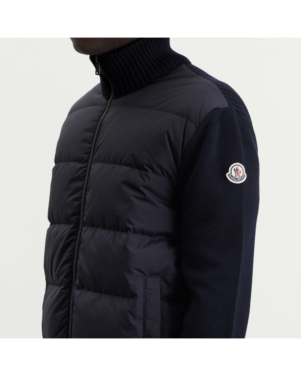 Moncler Black Hybrid Padded Front Wool Zip Jacket for men