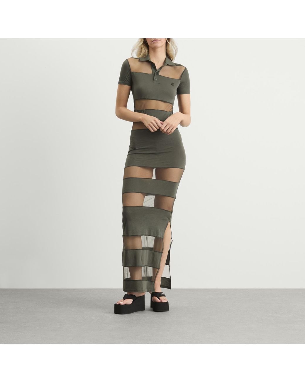 Coperni Green Striped Sheer Polo Dress