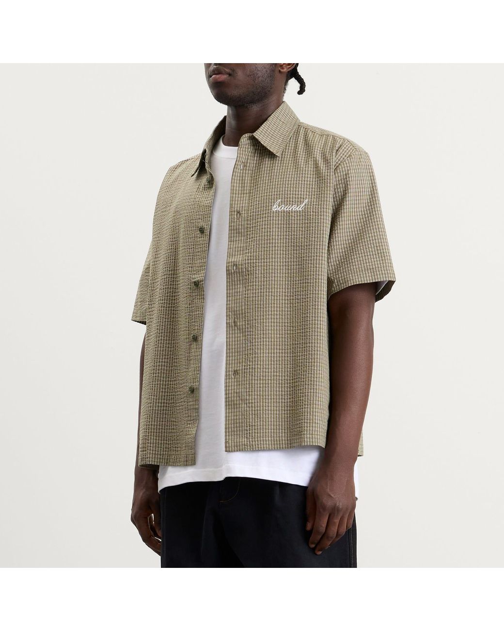 BOUND Green Gingham Cropped Shirt for men