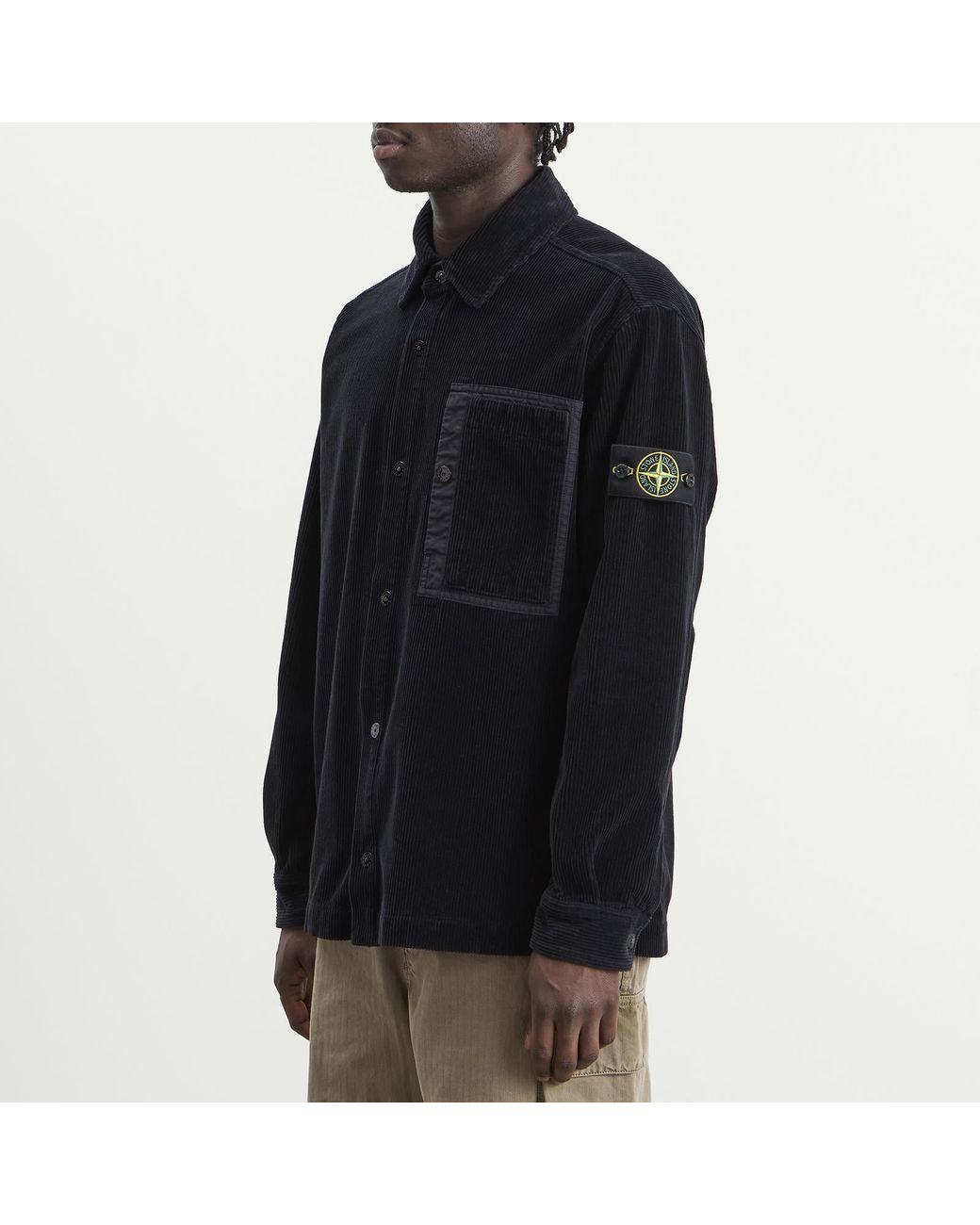 Stone Island Blue Organic Cotton Corduroy Overshirt for men