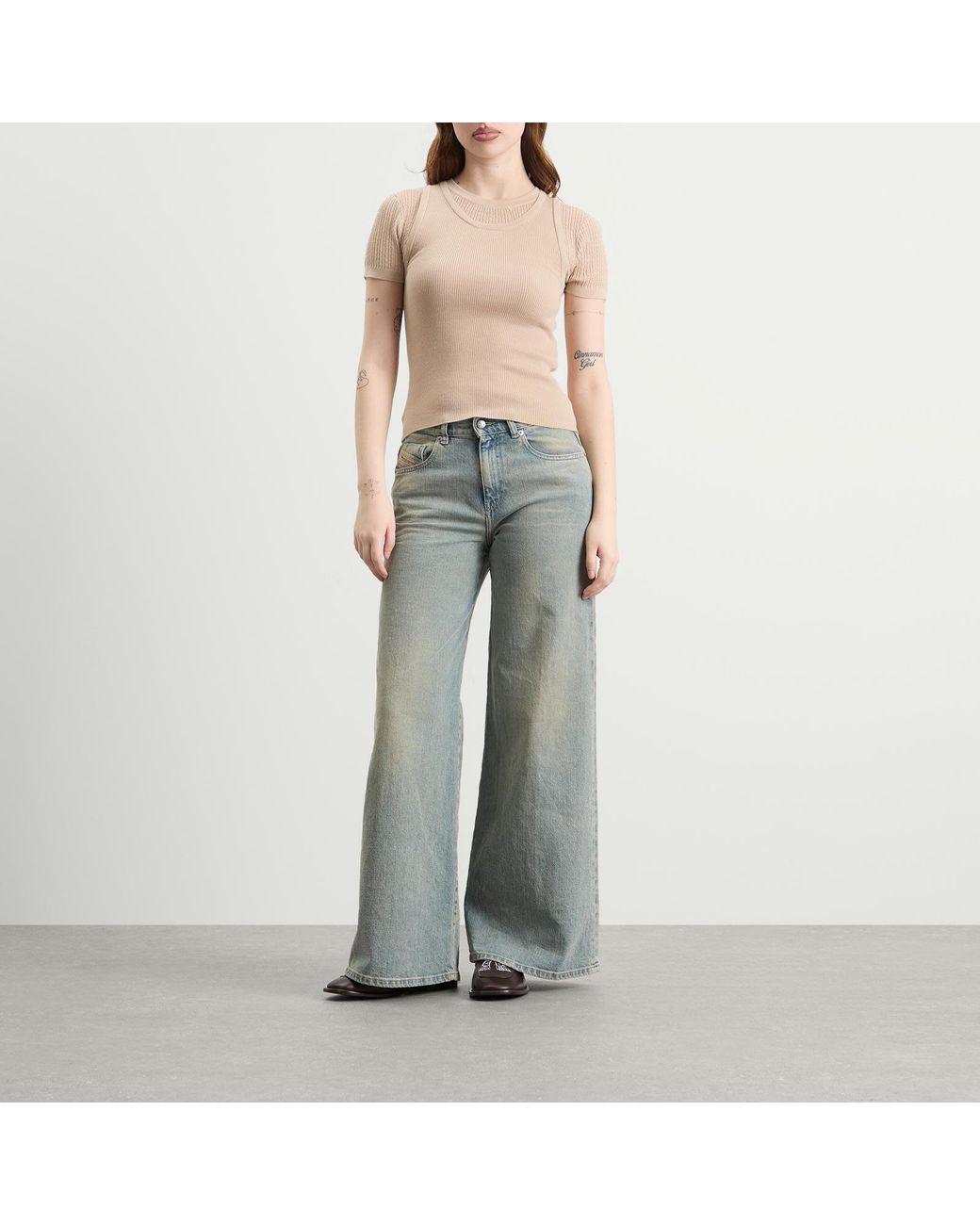 Acne Natural Kred Thin Ribs Layered T-Shirt