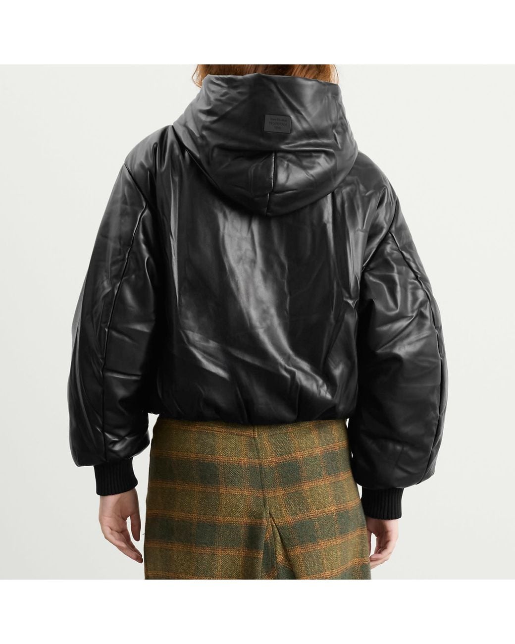 Acne Black Offy Grainy Faux Leather Hooded Coat
