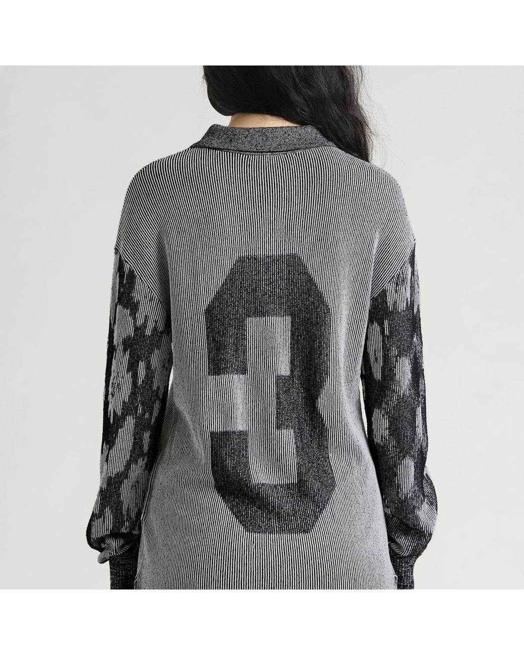 PAOLINA RUSSO Gray Illusion Knit Long Sleeve Polo