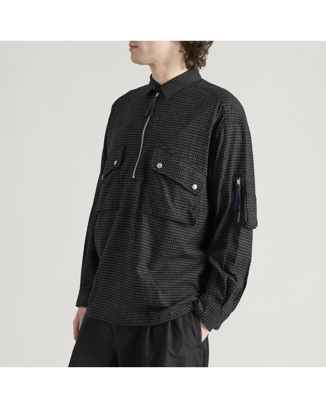 Comme des Garçons Black Half Zip Micro Gingham Shirt for men