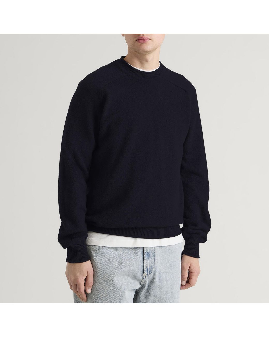 Pittari Blue Usk Lambswool Roll Collar Jumper for men