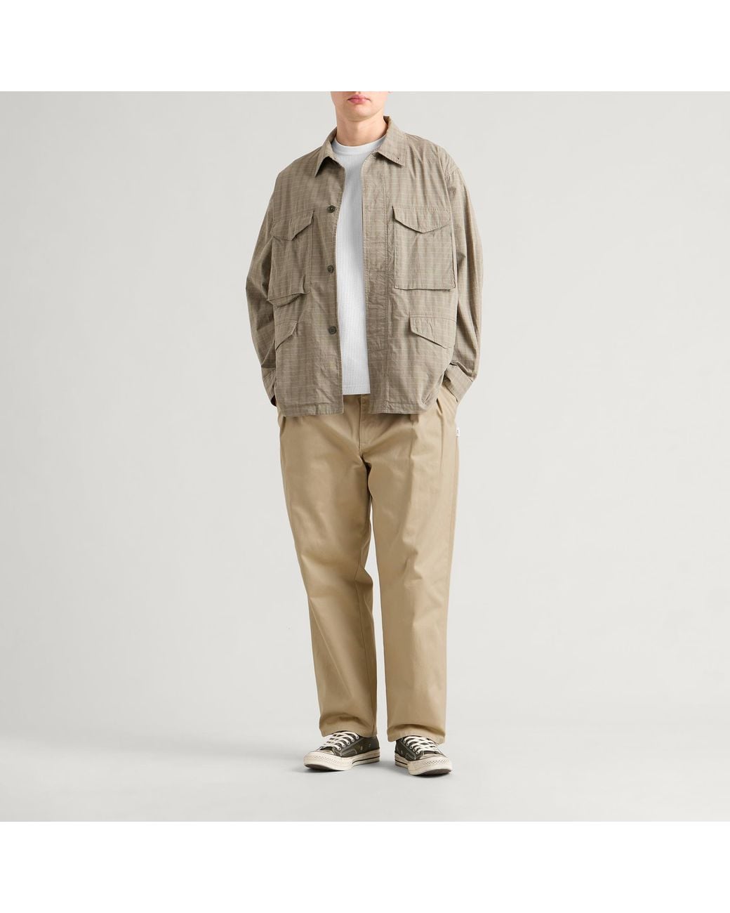 (w)taps Natural Twill Two-Tuck Trousers for men