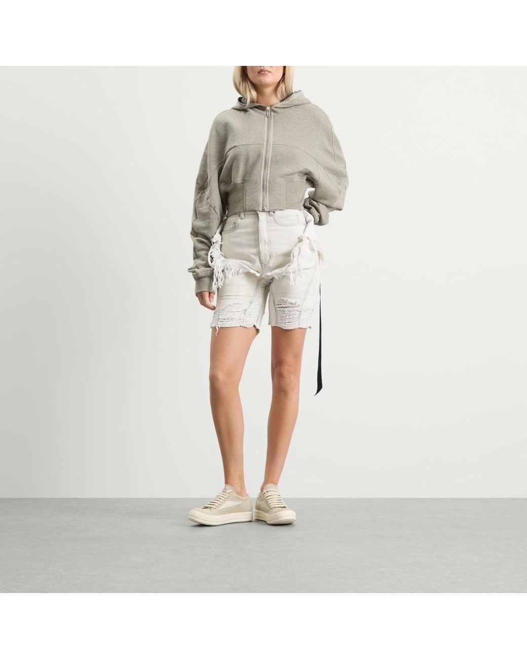 Rick Owens Natural Slivered Tight Cut Off Jean Shorts