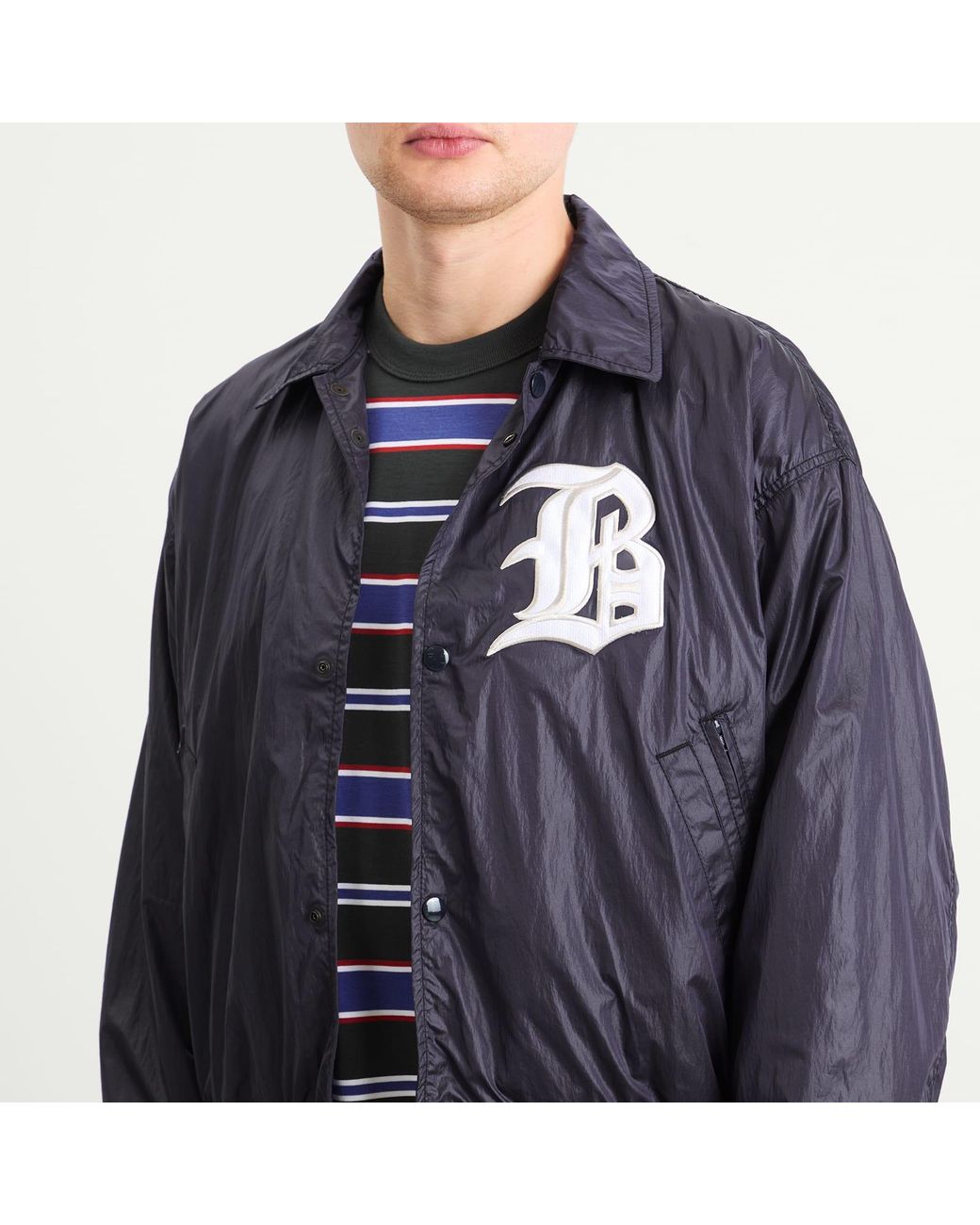 Beams Plus Blue B Satin Varsity Jacket for men