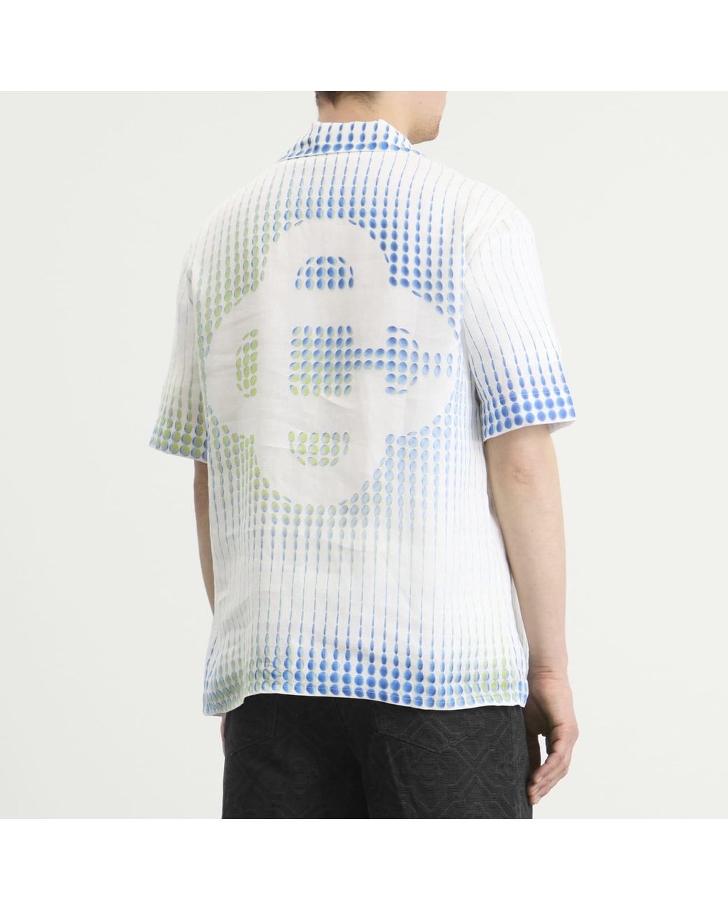 Casablanca Blue Pills Cuban Collar Linen Short Sleeve Shirt for men