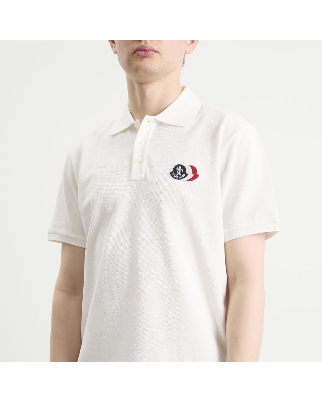 Moncler White Tripe Crest Polo Shirt for men