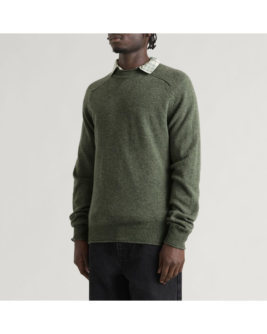 Pittari Green Usk Lambswool Roll Collar Jumper for men