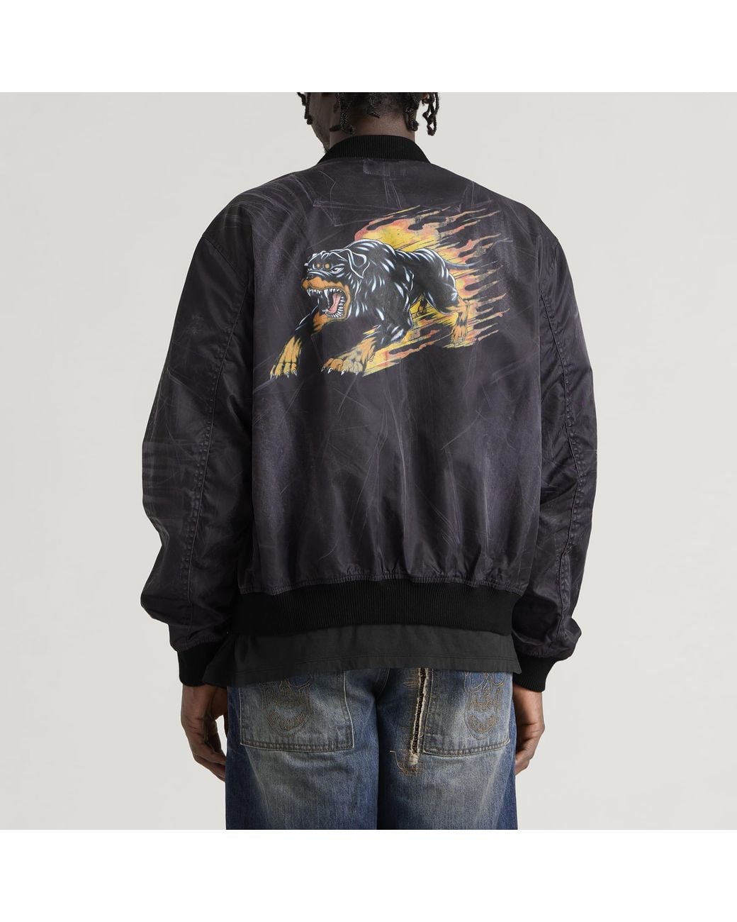 THUG CLUB Black Jamong Two Tone Washed Ma-1 Jacket for men