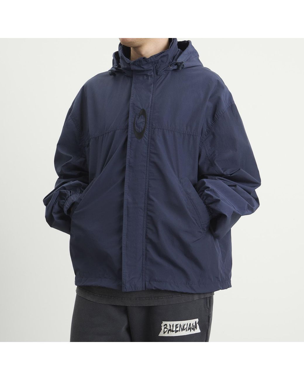 Balenciaga Blue Techno Cotton Hooded Rain Jacket for men