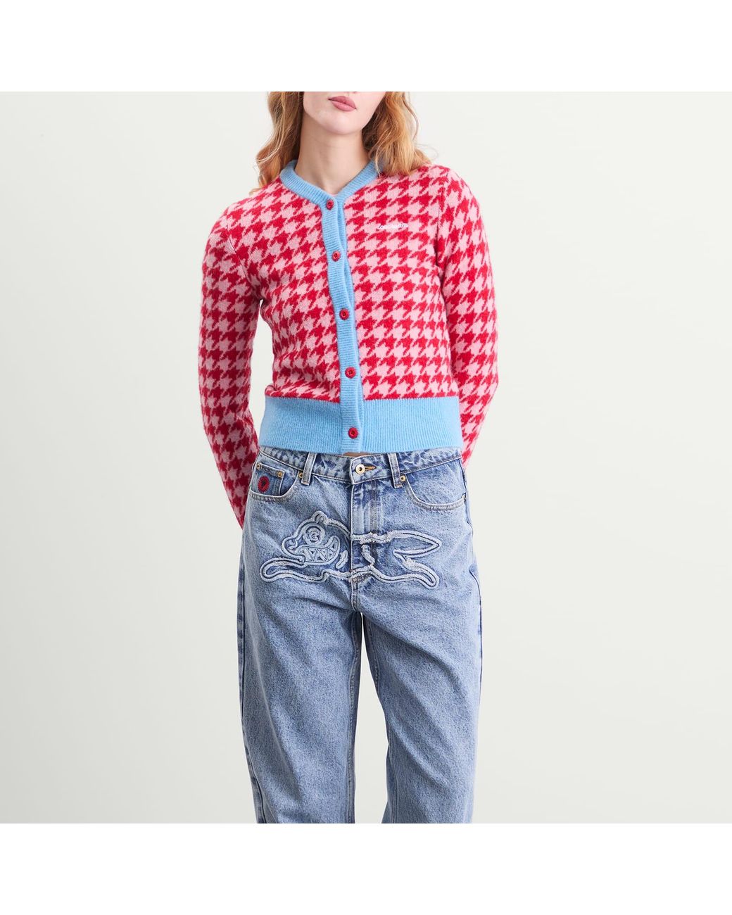 ICECREAM Red Houndstooth Knit Cardigan