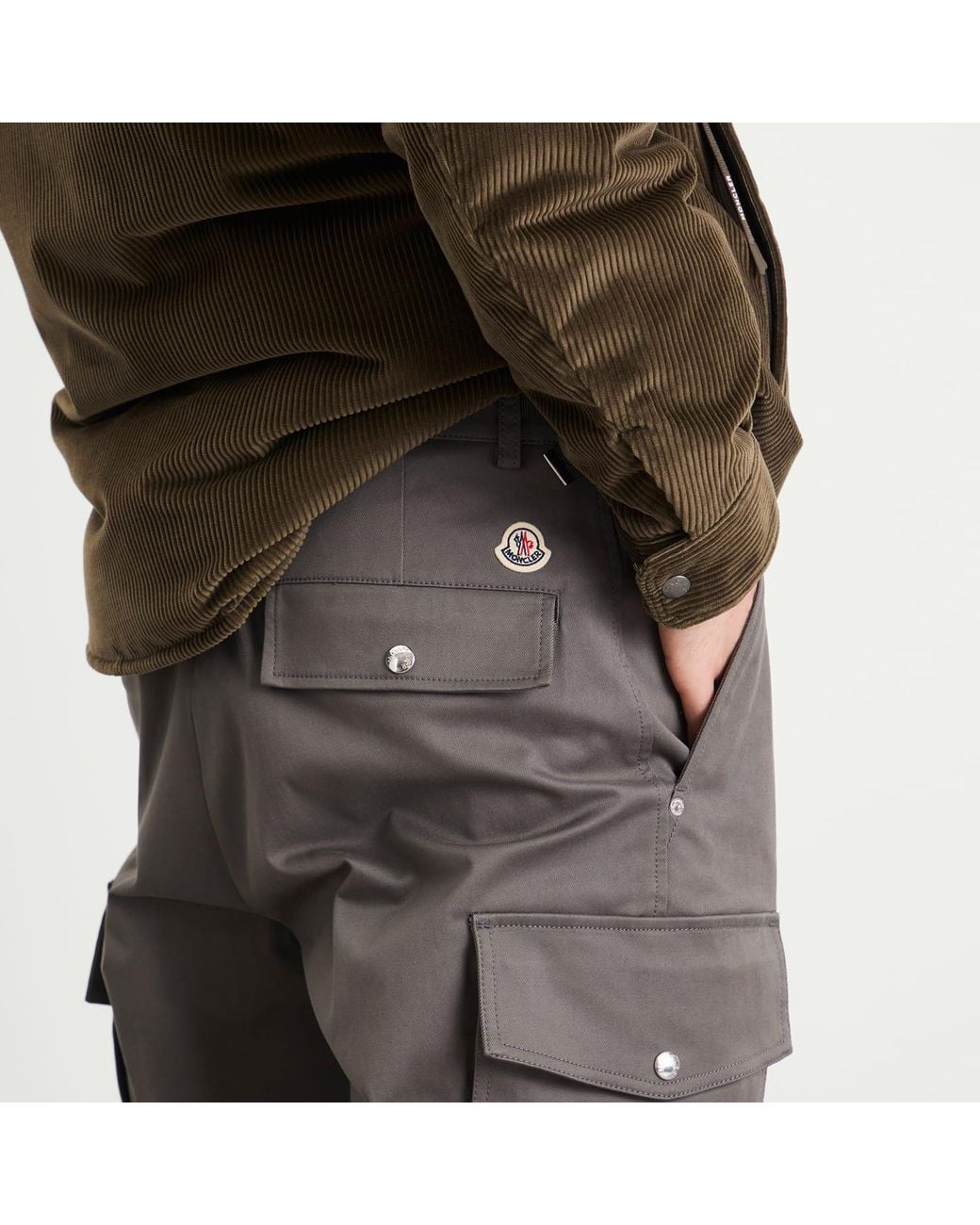 Moncler Gray Gaberdine Cotton Cargo Trousers for men