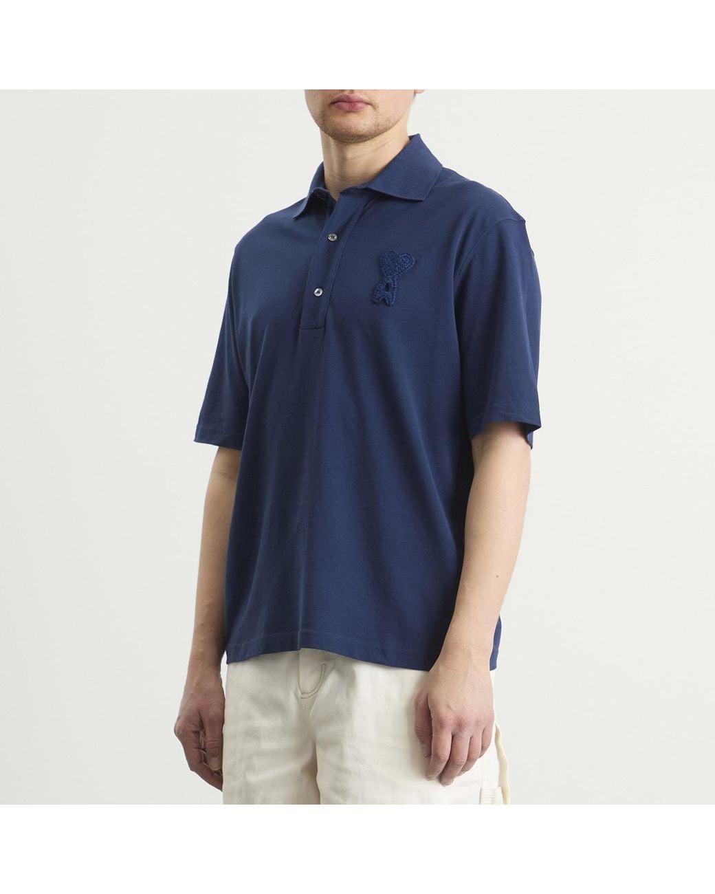 AMI Blue Boxy Fit Polo With Ami De Coeur Knitted Patch for men