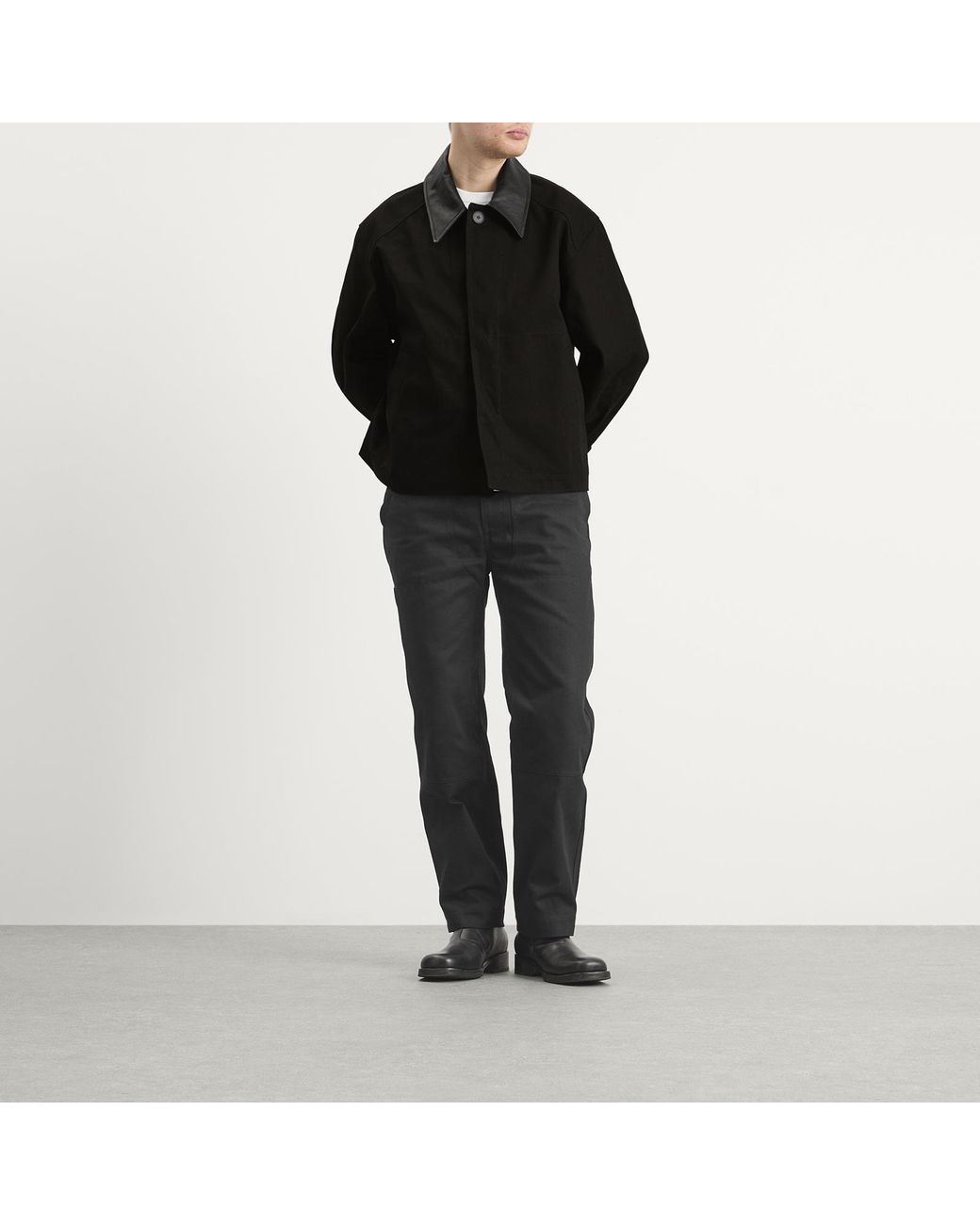 Studio Nicholson Black Dover Leather Collar Canvas Barn Jacket for men