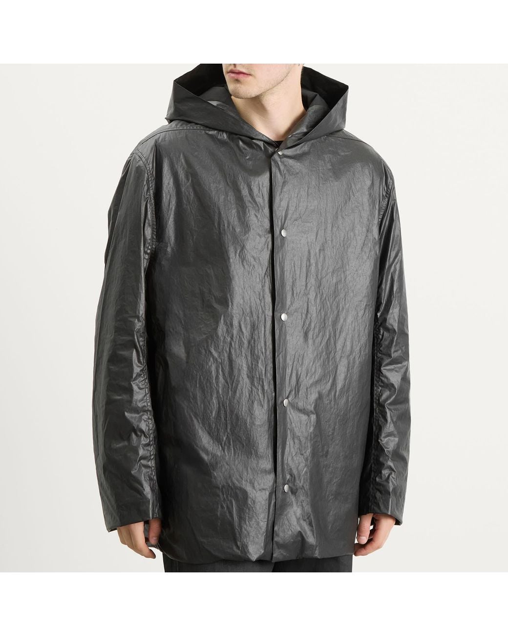 Rick Owens Gray Coated Poplin Cropped Mac for men