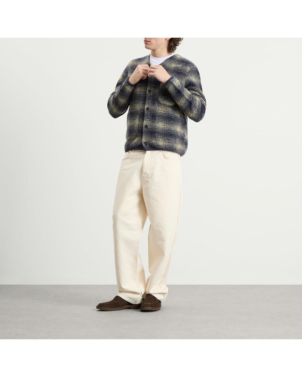 Universal Works Gray Uist Fleece Cardigan for men