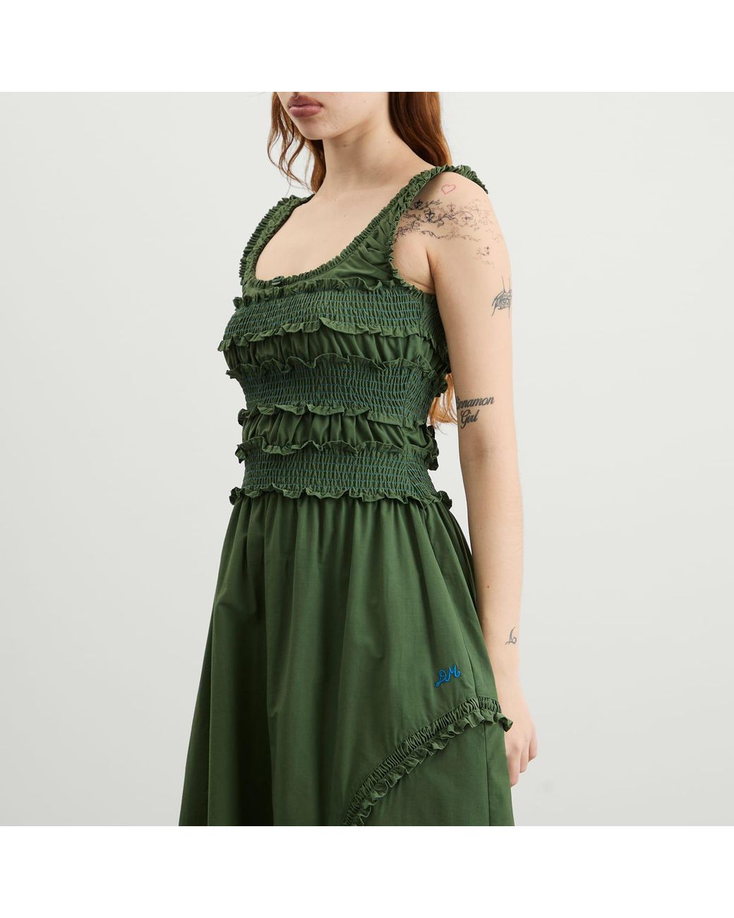 green emerald velvet dress Damson Madder Womens Ebba Midi Dress Picnic Check