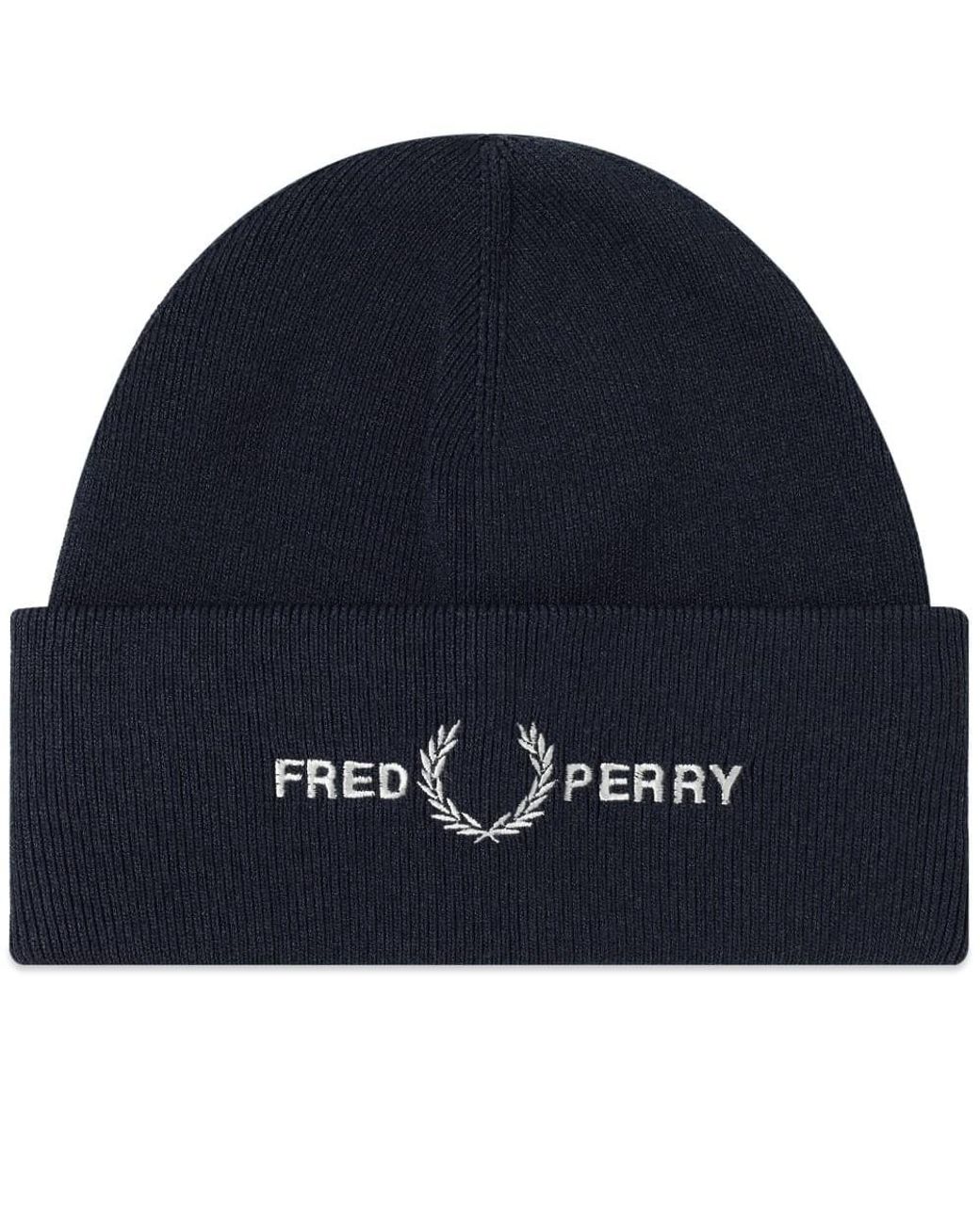 Fred Perry Synthetic Embroidered Logo Beanie in Blue for Men - Lyst