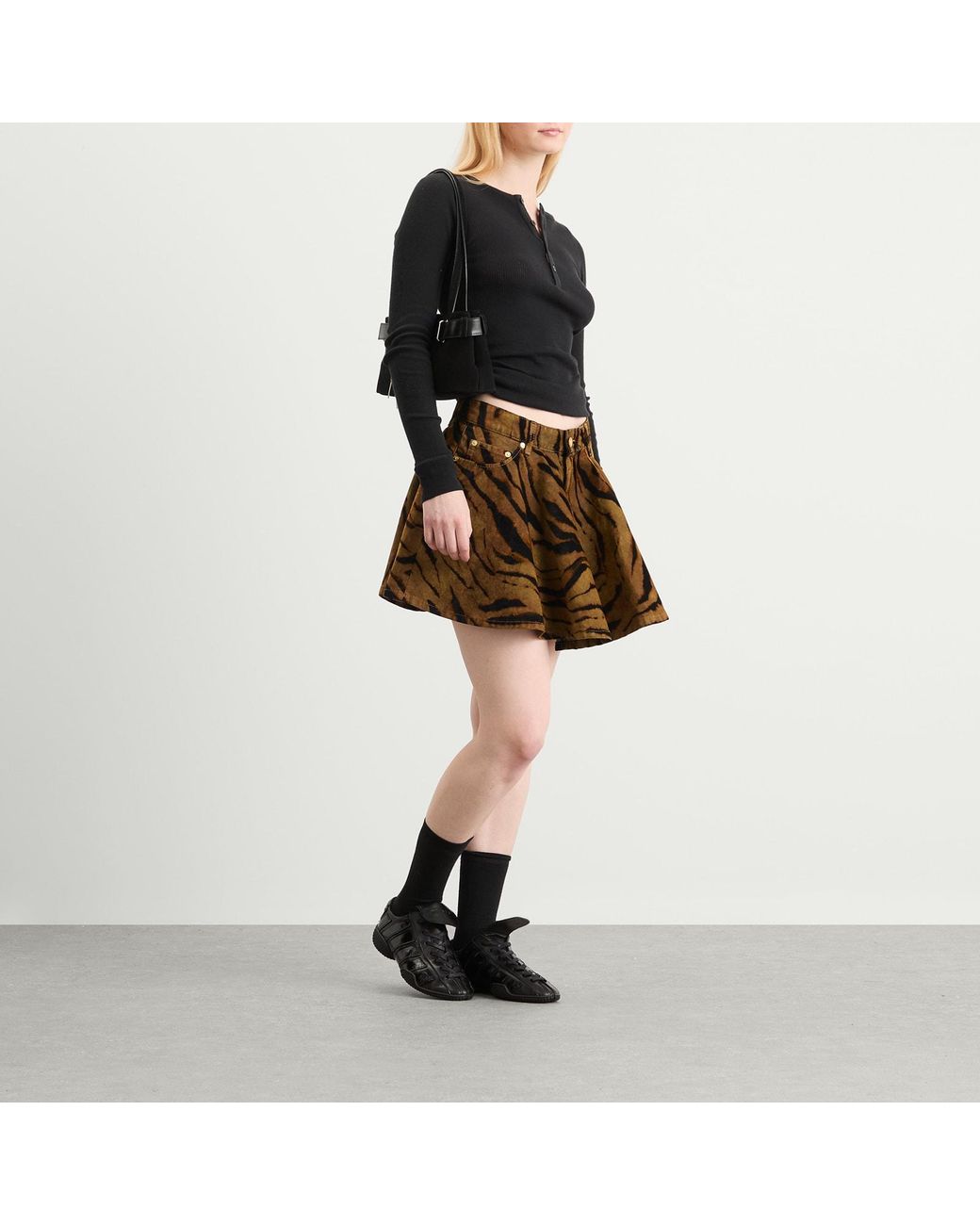 Ganni Brown Printed Flock Denim Mini Skirt