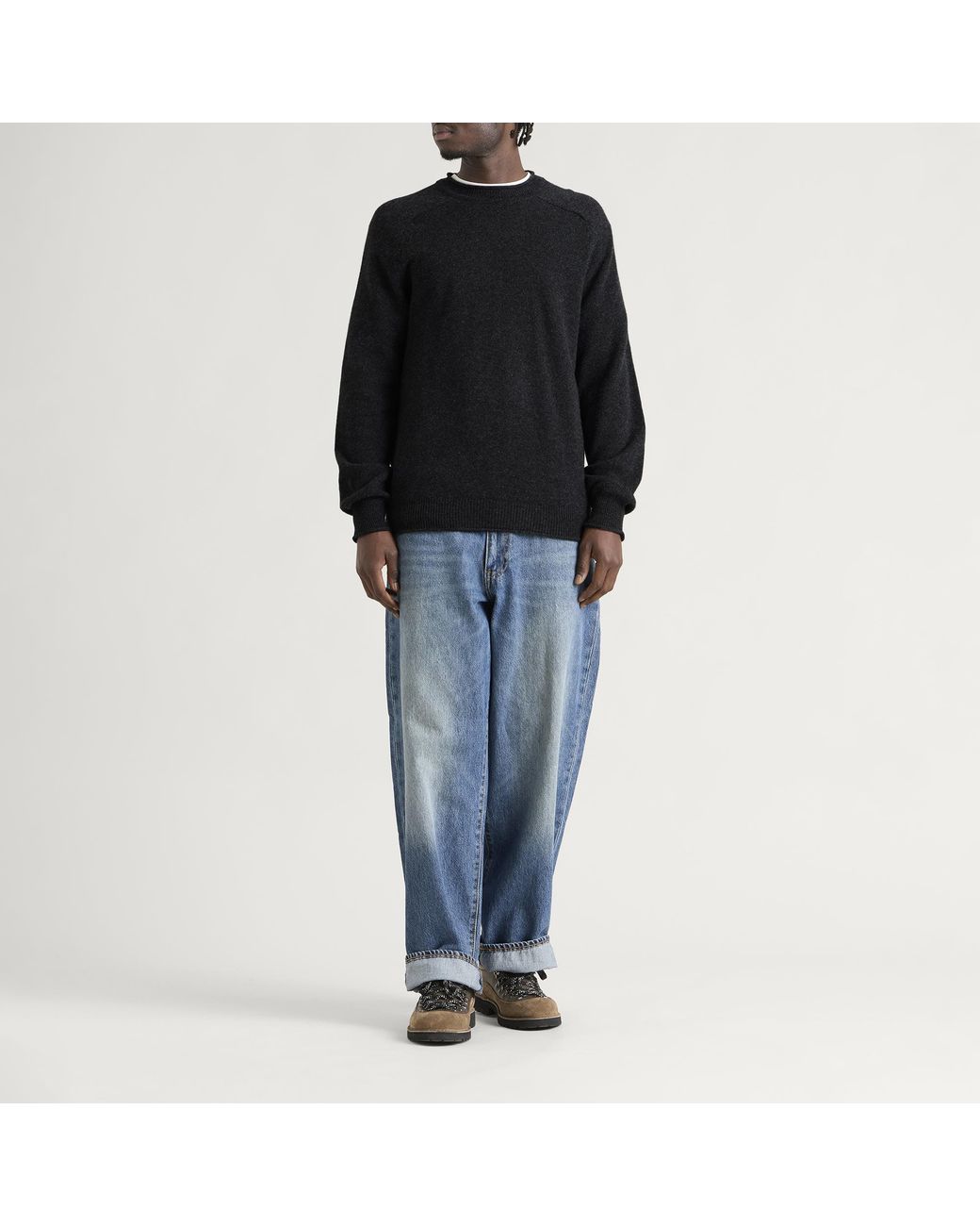 Pittari Black Usk Lambswool Roll Collar Jumper for men