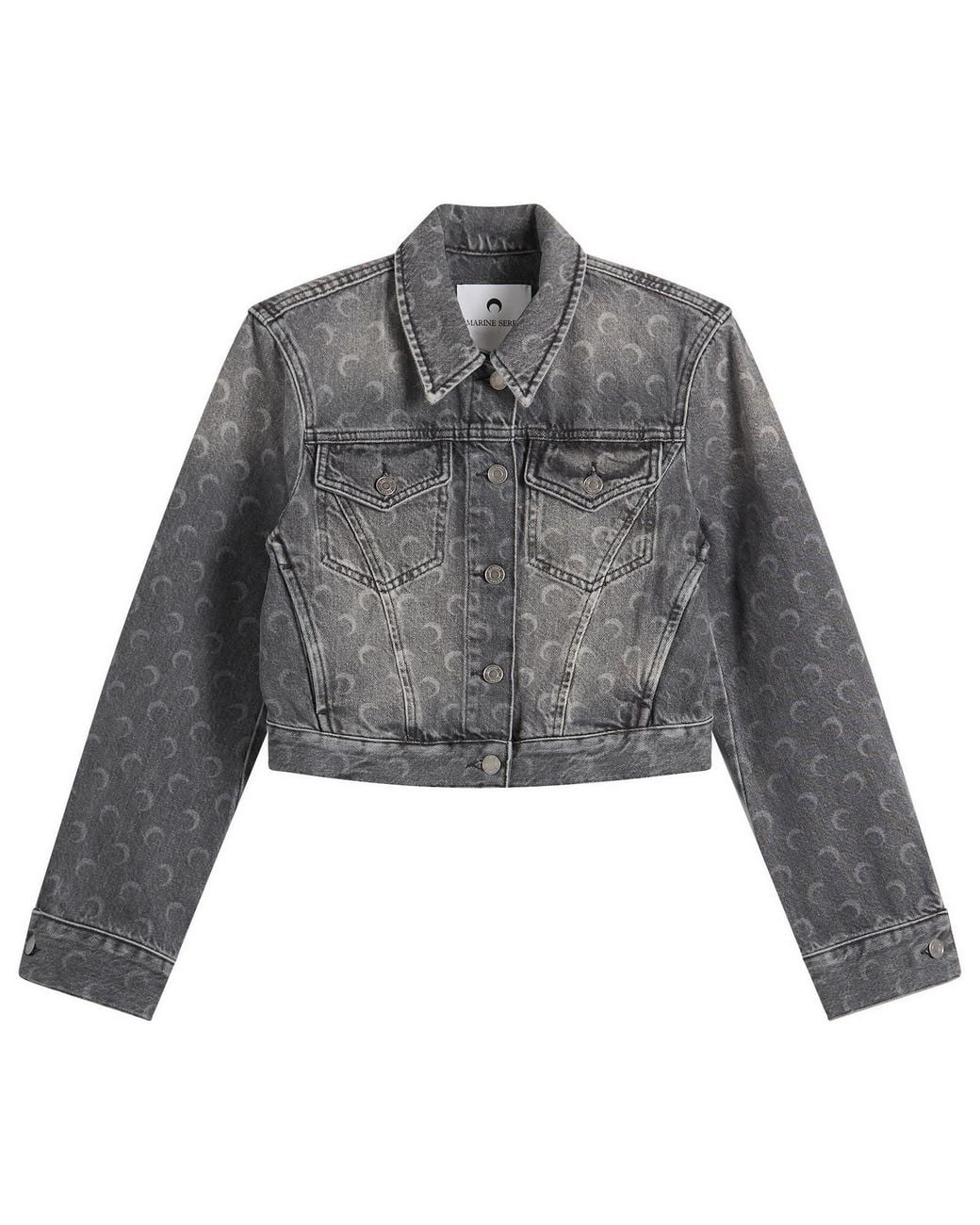 MARINE SERRE Gray Moon Laser Denim Crop Jacket