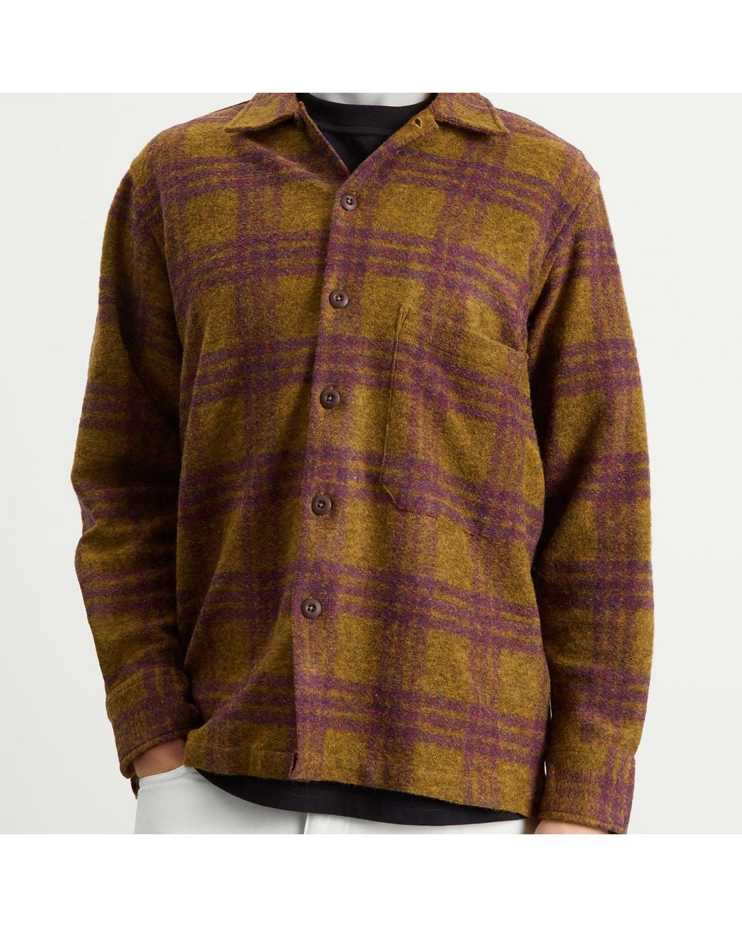 Universal Works Brown Dam Check Fatigue Shirt for men