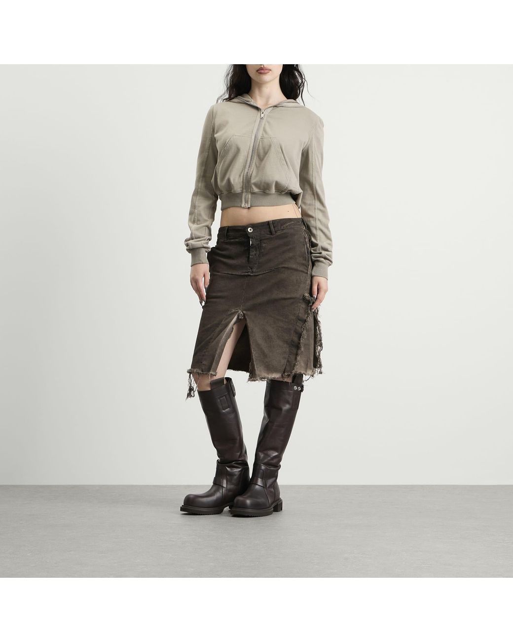 Rick Owens Brown Denim Sliced Skirt