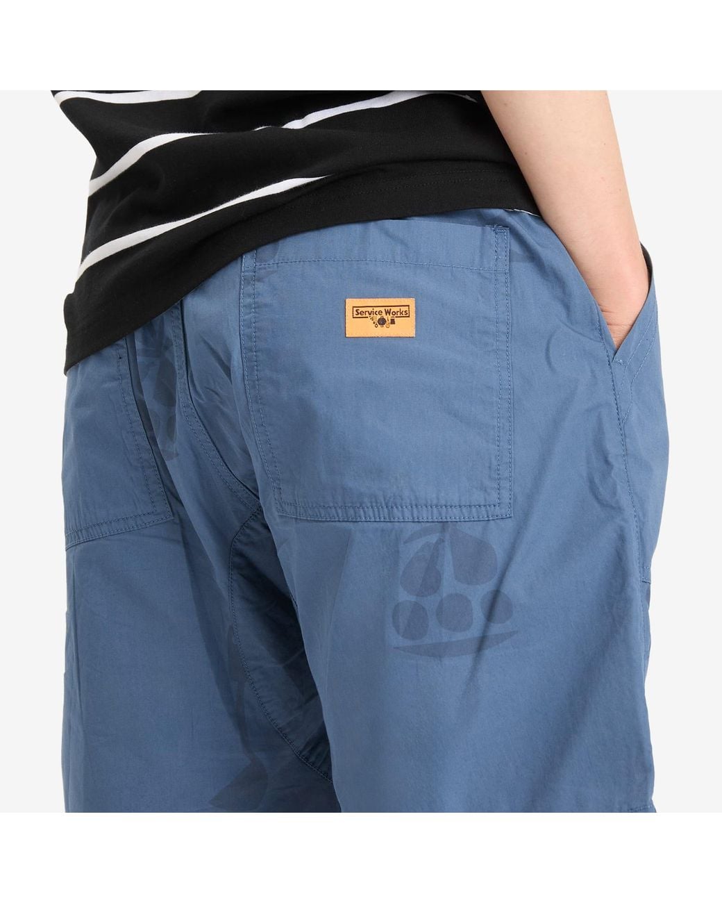 Service Works Blue Poplin Printed Chef Shorts for men