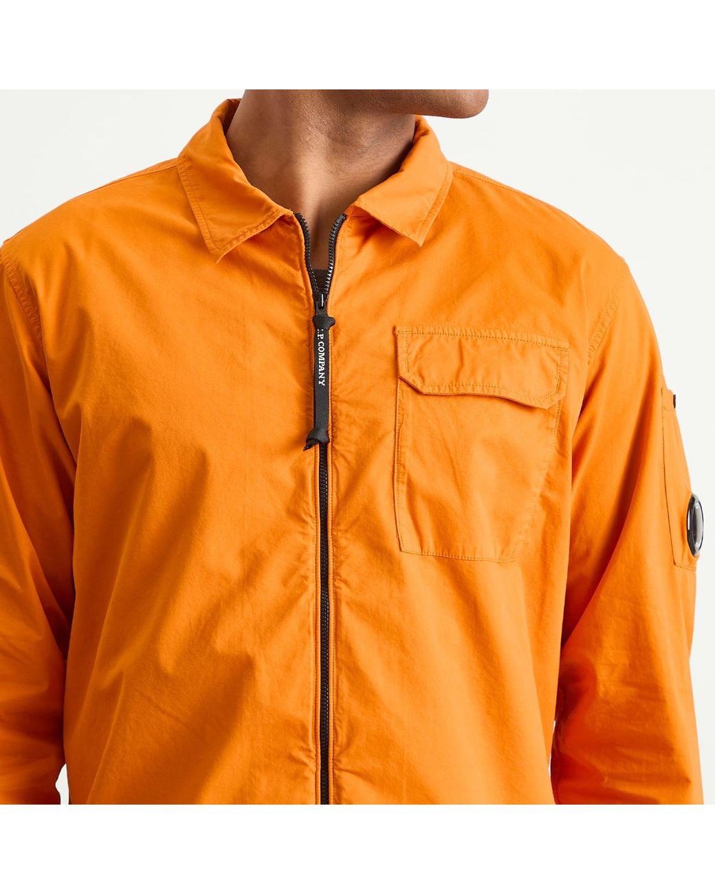 C P Company Orange Organic Gabardine Zip Overshirt for men