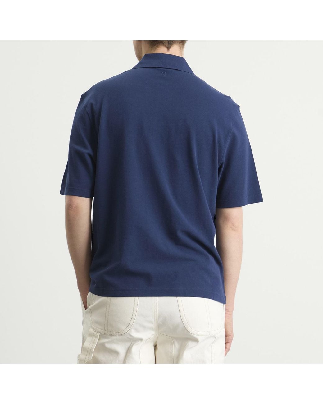 AMI Blue Boxy Fit Polo With Ami De Coeur Knitted Patch for men