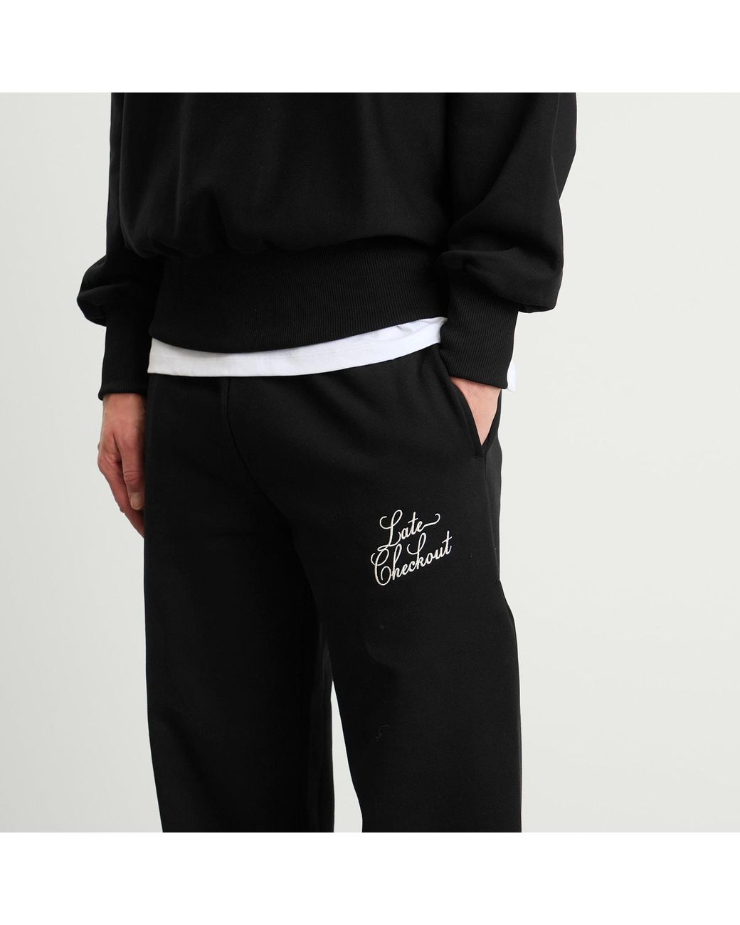Late Checkout Black Script Joggers for men