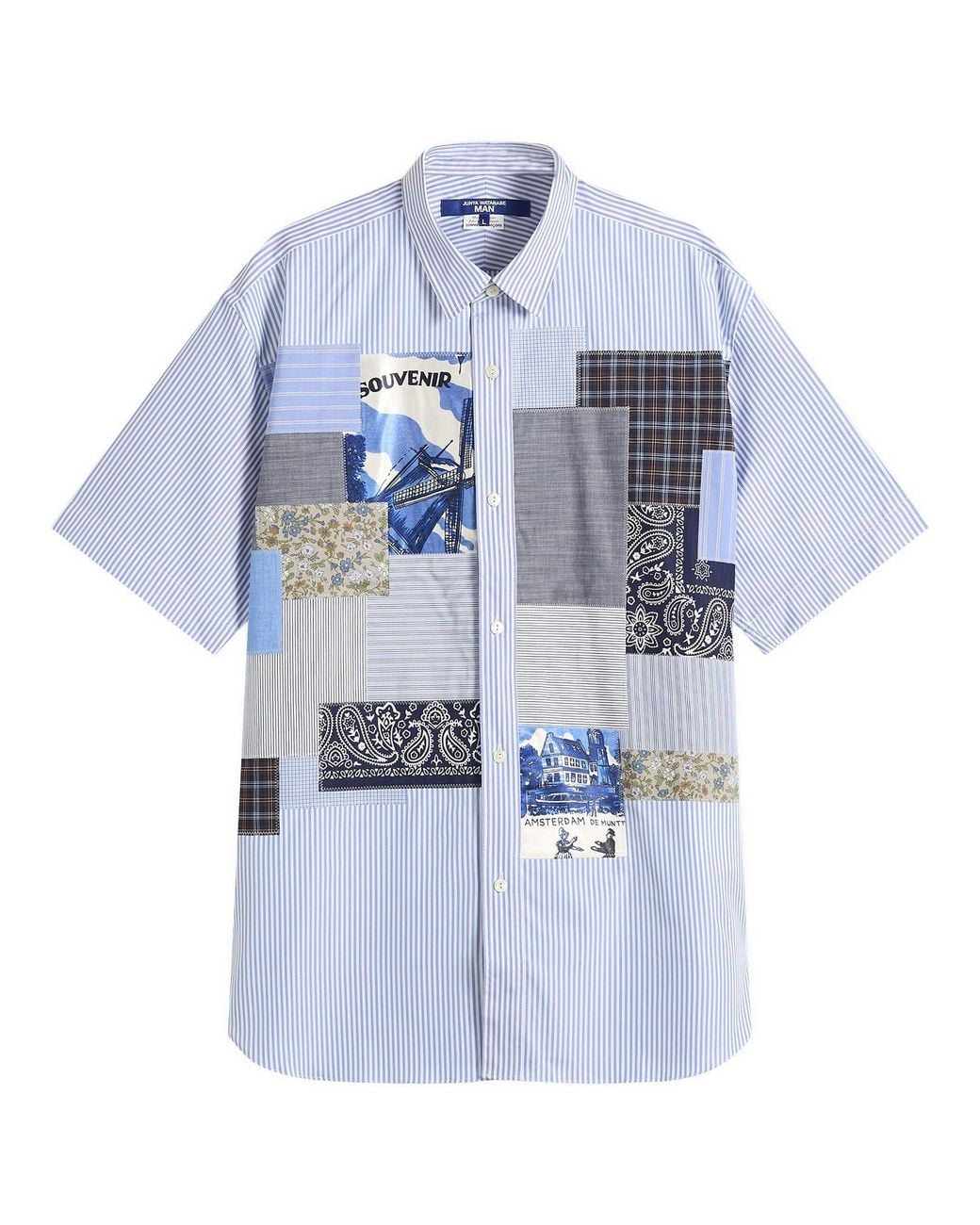 Junya Watanabe Blue Patchwork Mix Short Sleeve Shirt for men