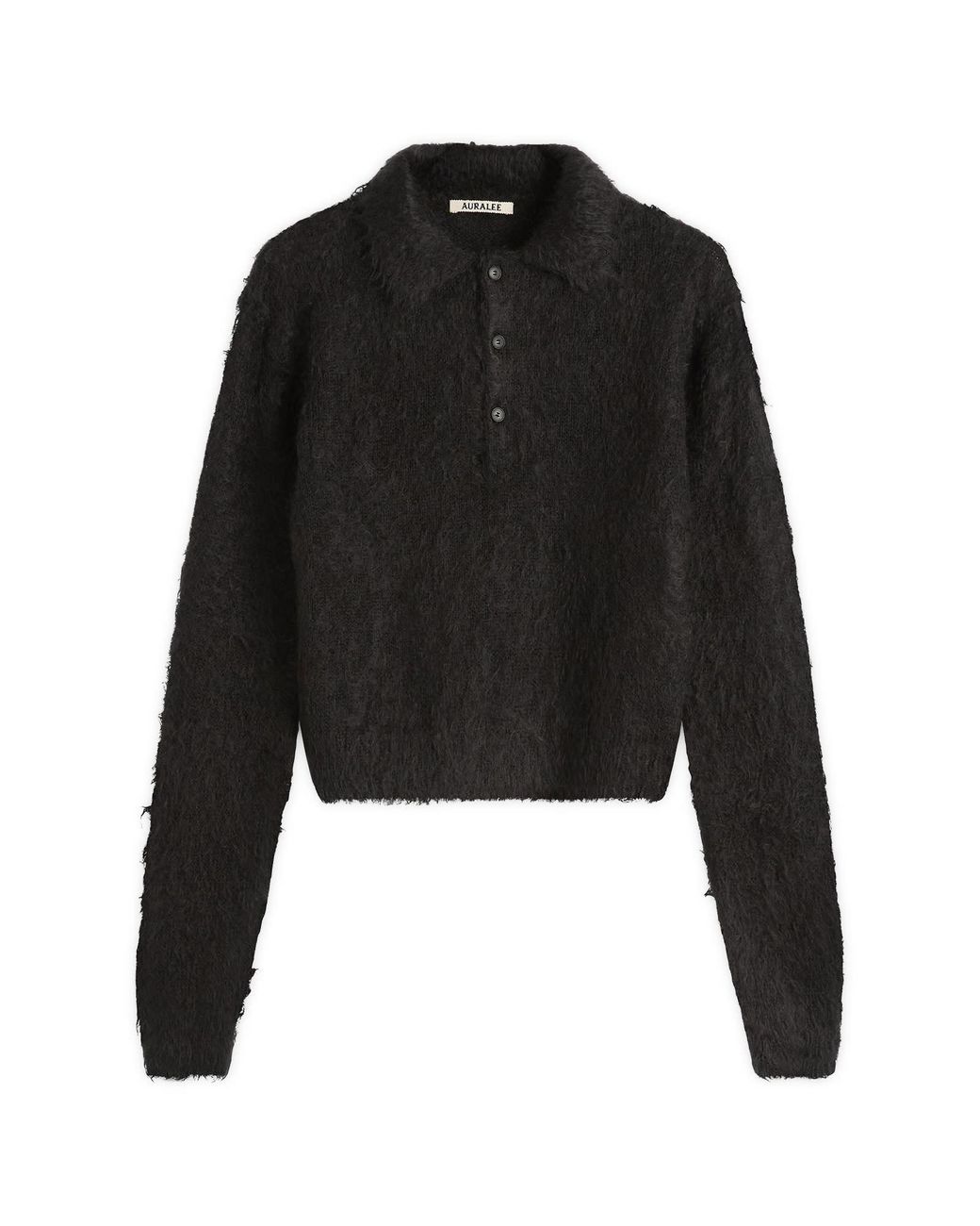 Auralee Black Mohair Knit Polo