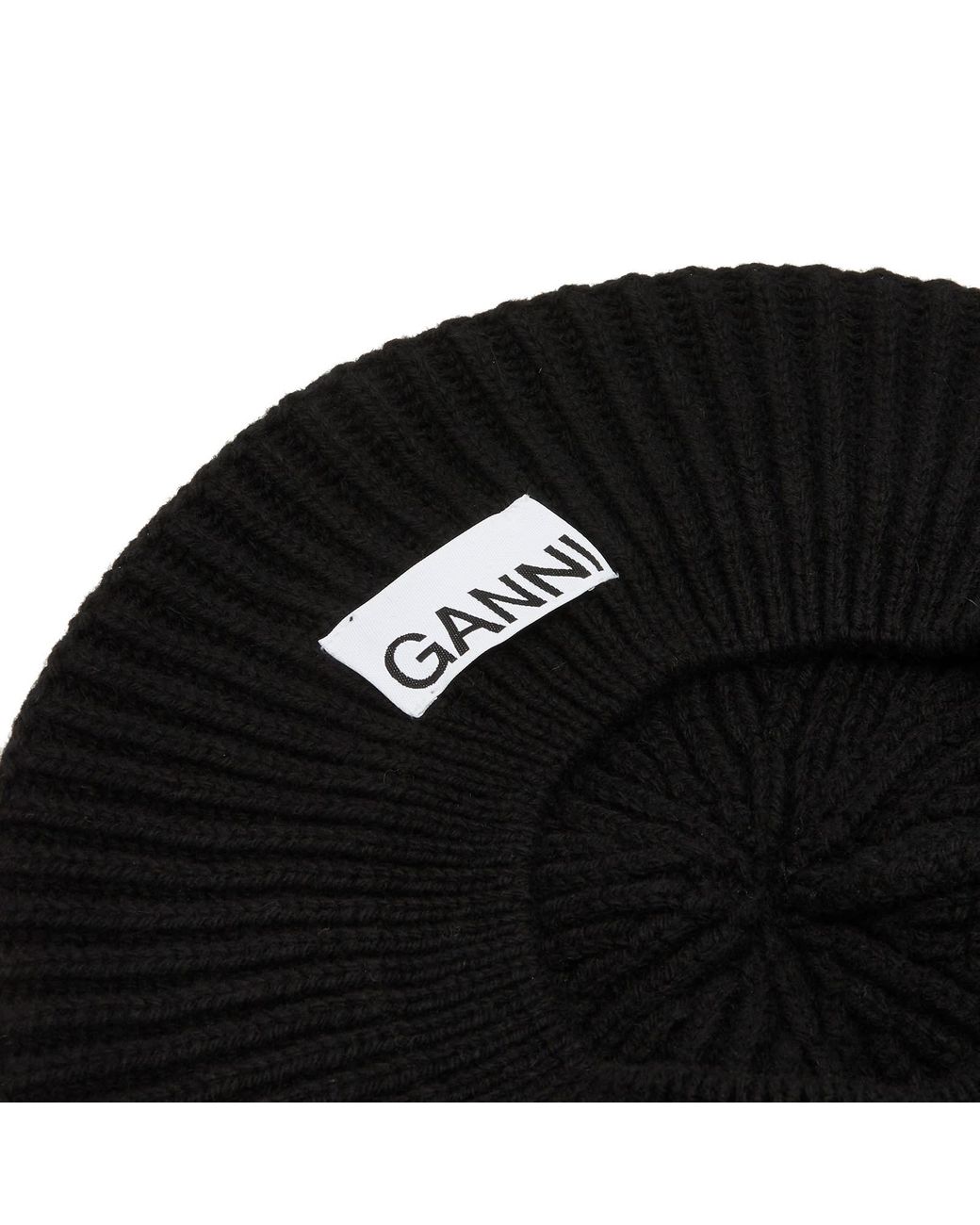 Ganni Structured Rib Beret in Black | Lyst