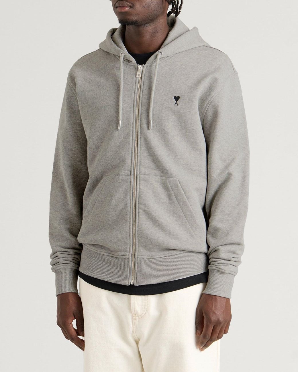 AMI Gray Adc Loopback Zip Hoodie for men