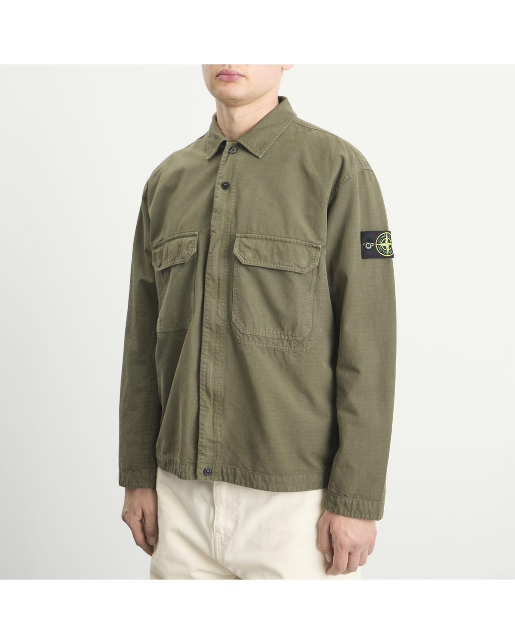 Stone Island Ripstop Zip Shirt Jacket in Green for Men | Lyst