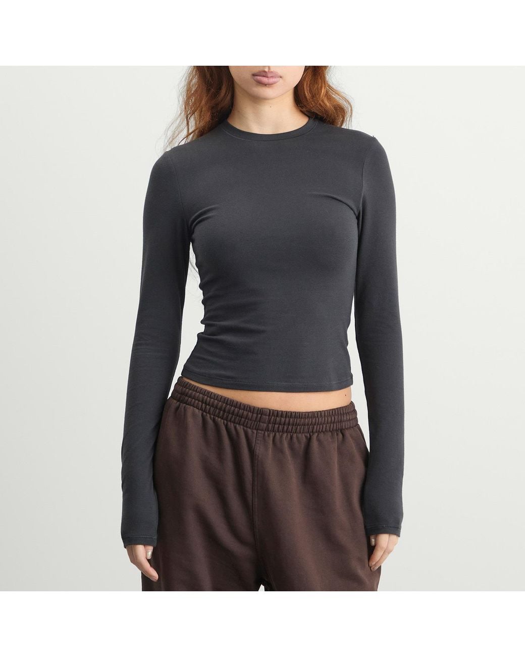 Skims Black Cotton Jersey Long Sleeve T-Shirt