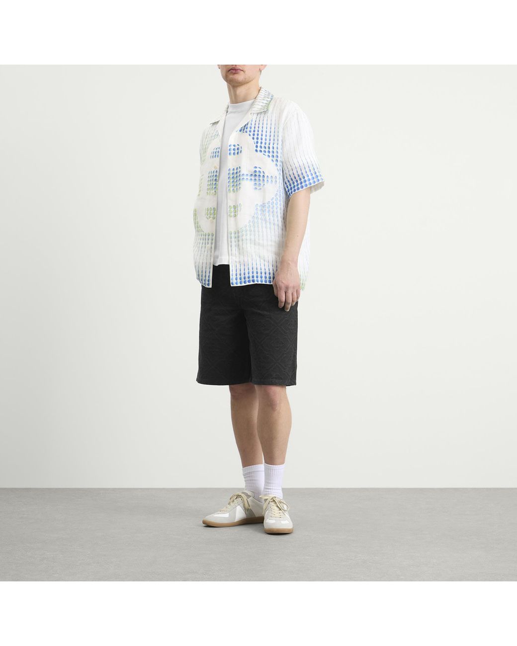 Casablanca Blue Pills Cuban Collar Linen Short Sleeve Shirt for men