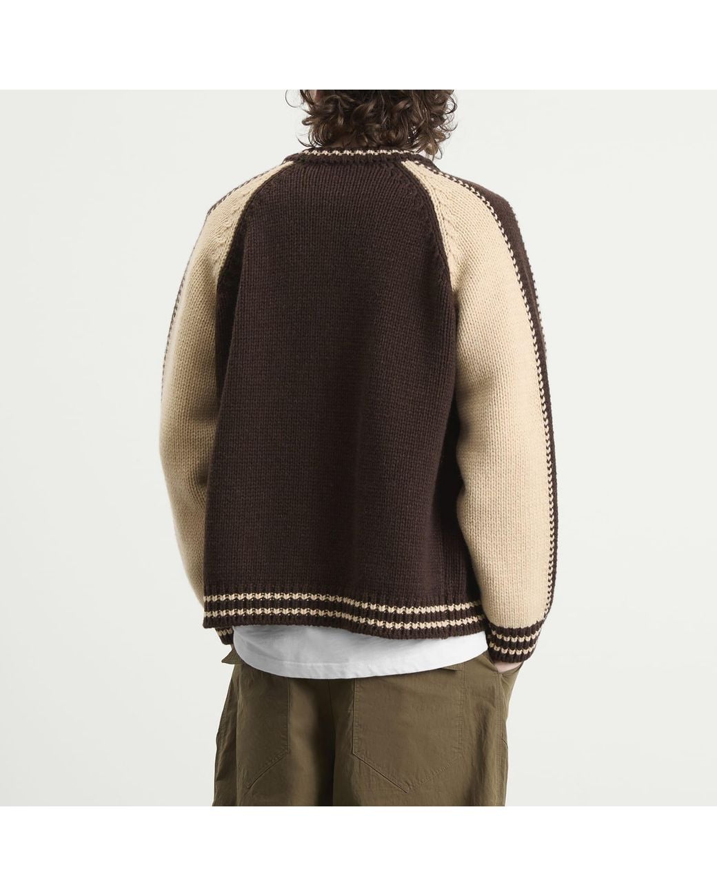 FRIZMWORKS Brown Wool Varsity Zip Cardigan for men