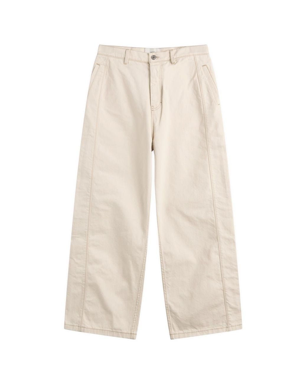 AMI Natural Off- Cotton Twill Wide Fit Trousers for men